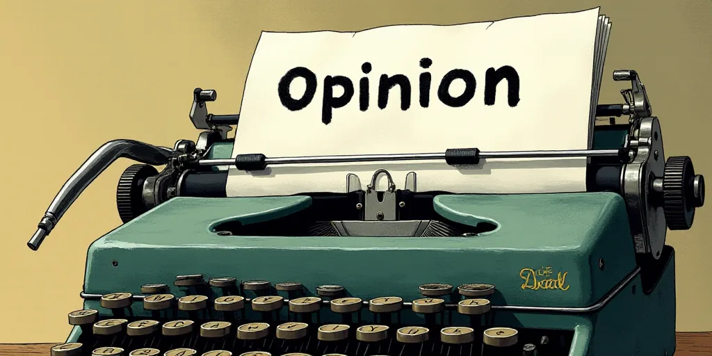 a typewriter with a lot of papers on it and the words opinion written in black and white on the top,