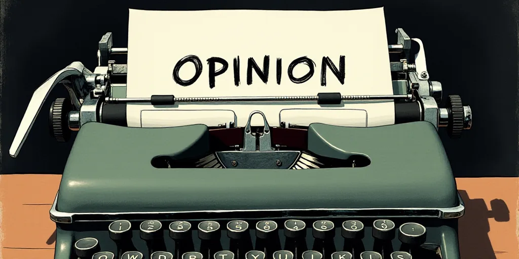 a typewriter with a lot of papers on it and the words opinion written in black and white on the top,