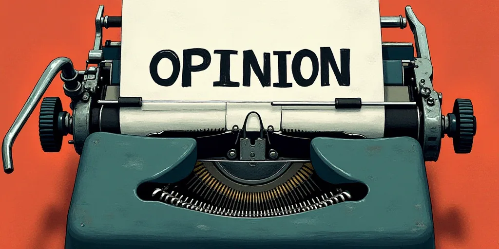 a typewriter with a lot of papers on it and the words opinion written in black and white on the top,