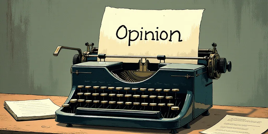 a typewriter with a lot of papers on it and the words opinion written in black and white on the top,