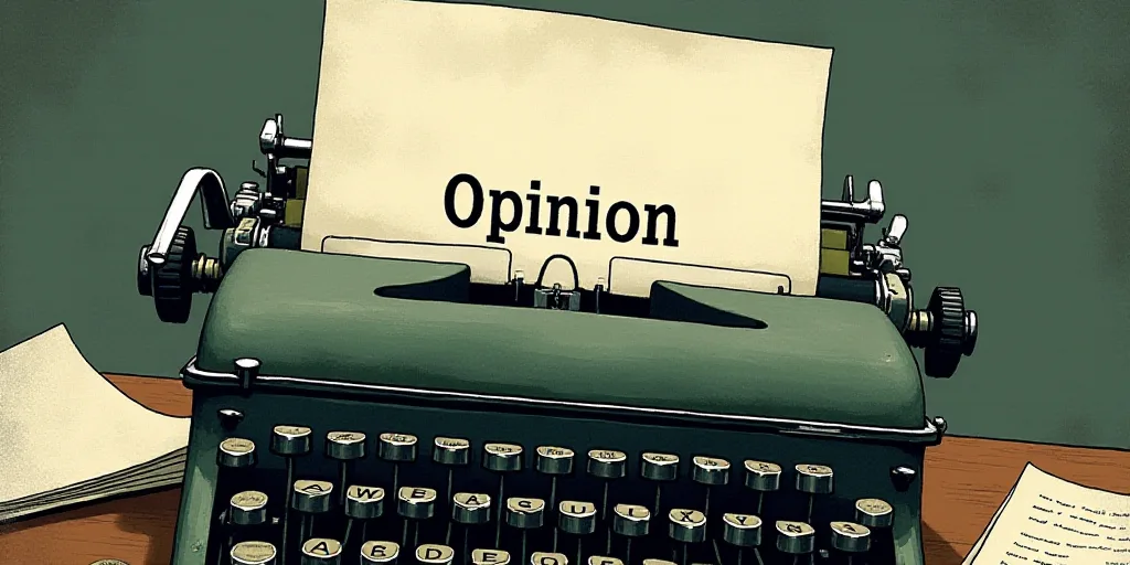 a typewriter with a lot of papers on it and the words opinion written in black and white on the top,
