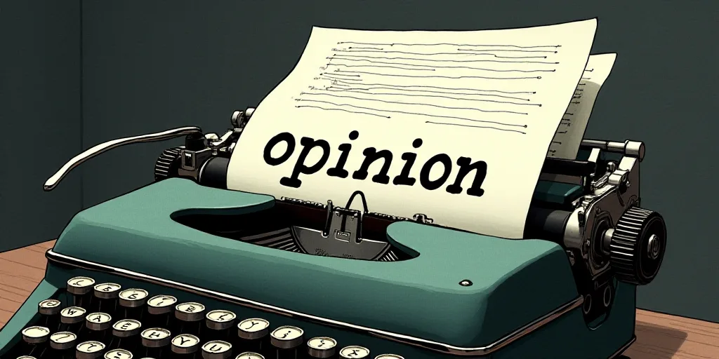 a typewriter with a lot of papers on it and the words opinion written in black and white on the top,