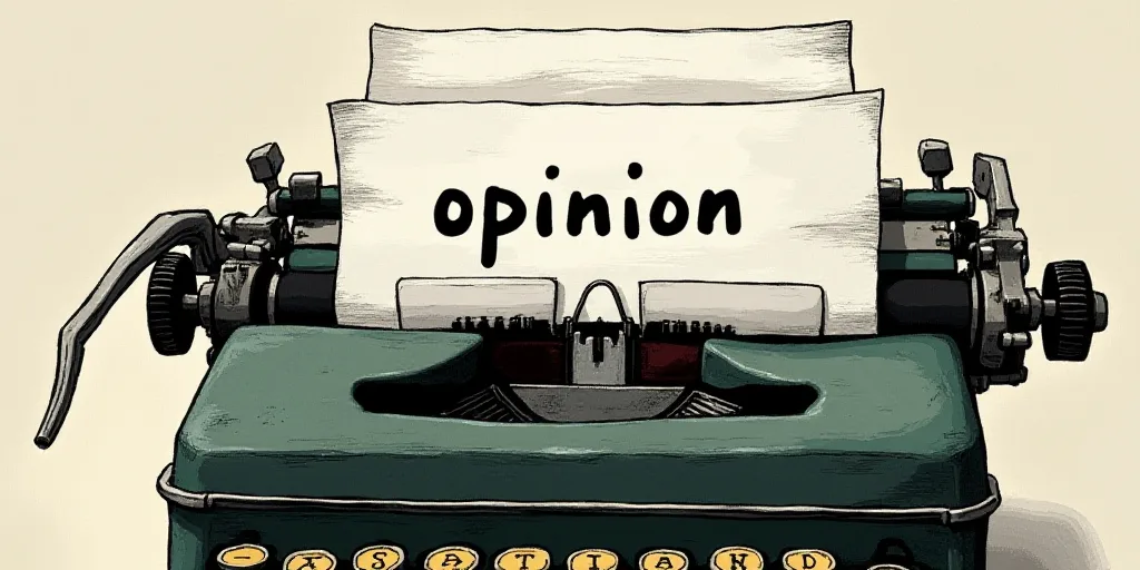 a typewriter with a lot of papers on it and the words opinion written in black and white on the top,