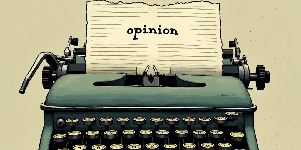 a typewriter with a lot of papers on it and the words opinion written in black and white on the top,