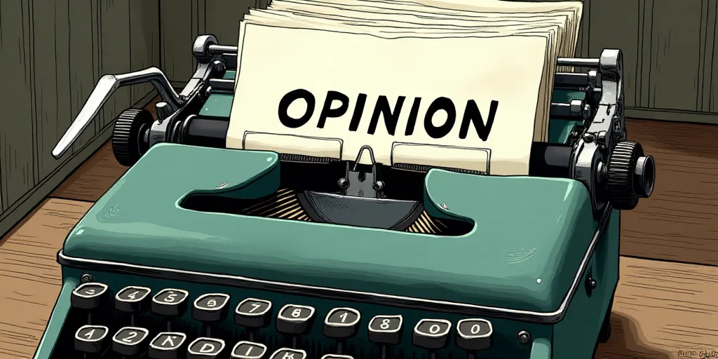 a typewriter with a lot of papers on it and the words opinion written in black and white on the top,