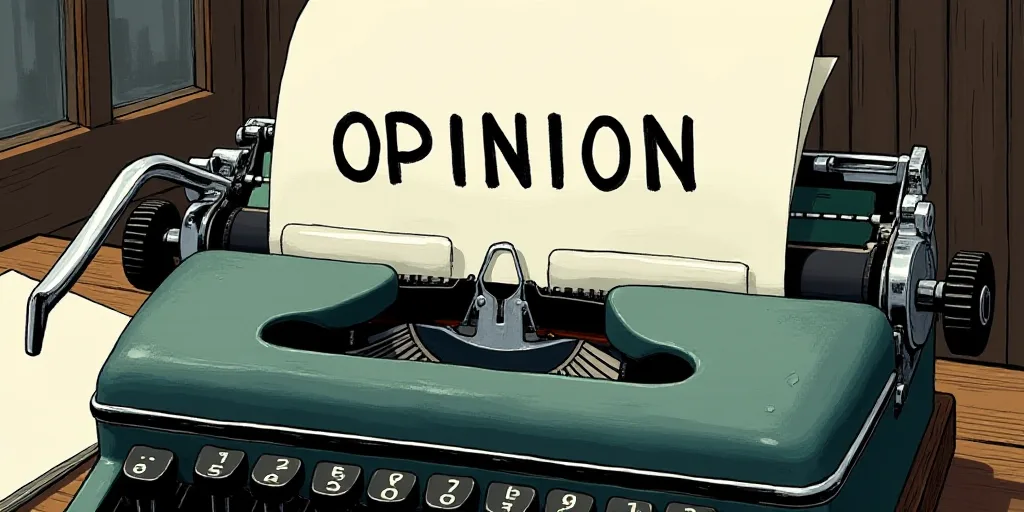 a typewriter with a lot of papers on it and the words opinion written in black and white on the top,