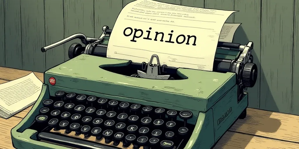 a typewriter with a lot of papers on it and the words opinion written in black and white on the top,
