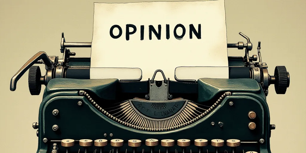 a typewriter with a lot of papers on it and the words opinion written in black and white on the top,