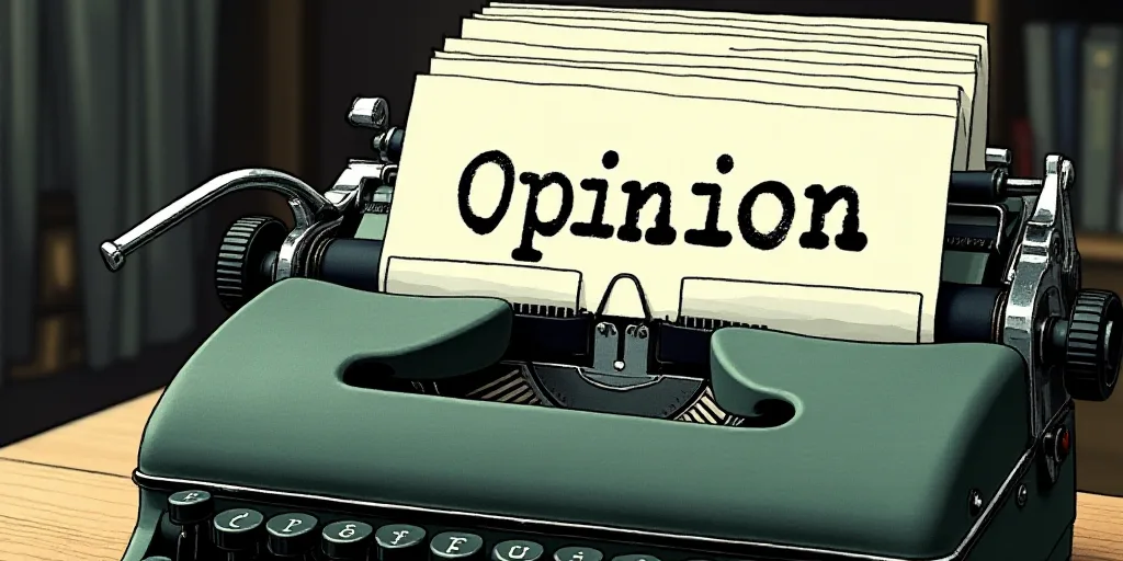 a typewriter with a lot of papers on it and the words opinion written in black and white on the top,