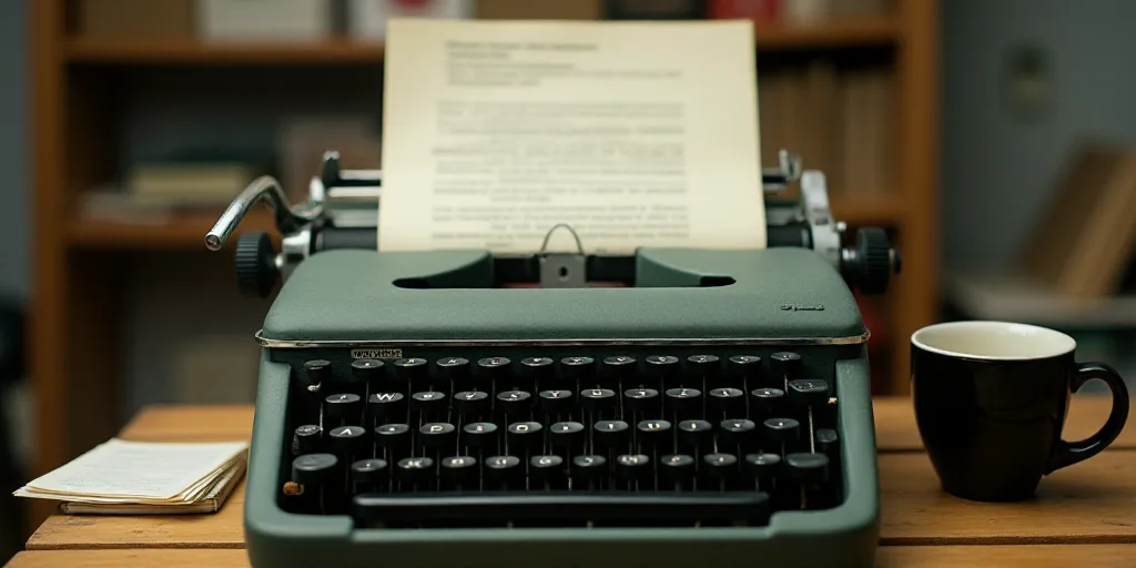 a typewriter with a lot of papers on it and a caption that says opinion on it in spanish, Edward Oth