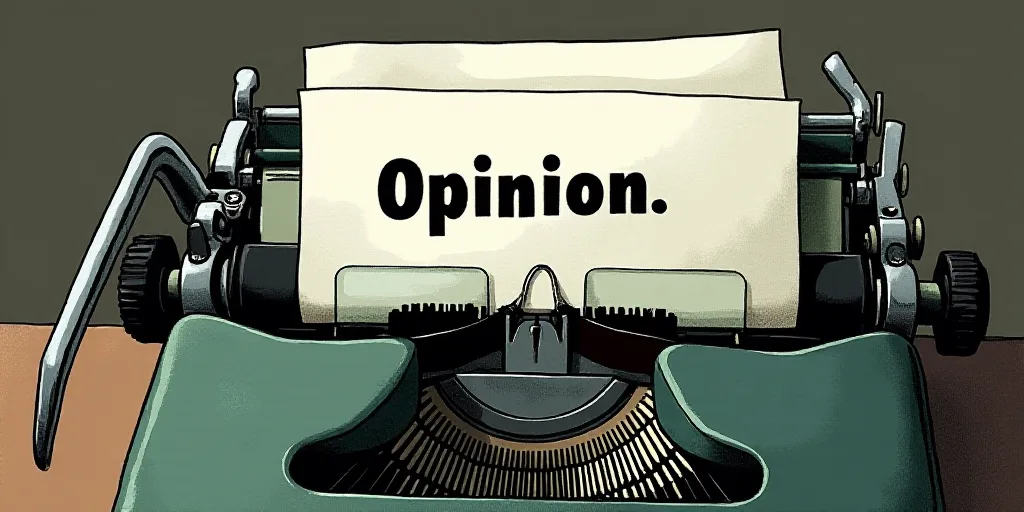 a typewriter with a lot of papers on it and the words opinion written in black and white on the top,