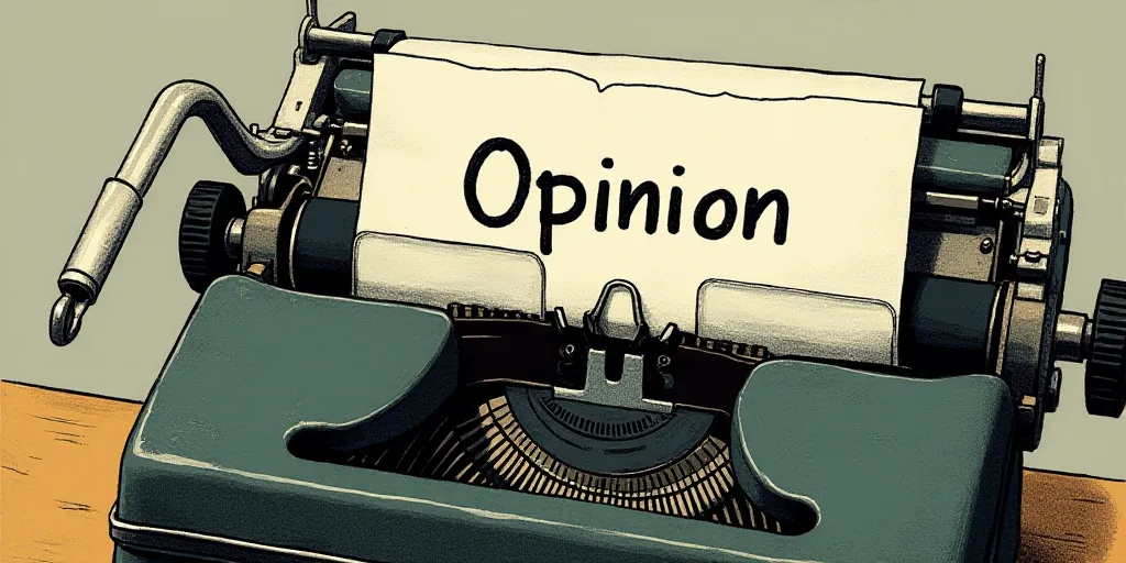 a typewriter with a lot of papers on it and the words opinion written in black and white on the top,