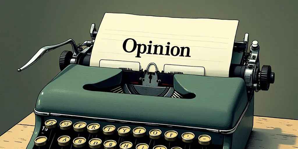 a typewriter with a lot of papers on it and the words opinion written in black and white on the top,