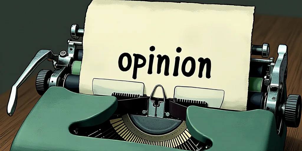 a typewriter with a lot of papers on it and the words opinion written in black and white on the top,