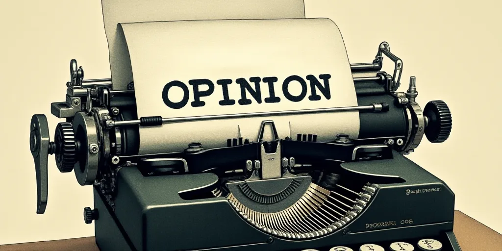 a typewriter with a lot of papers on it and the words opinion written in black and white on the top,