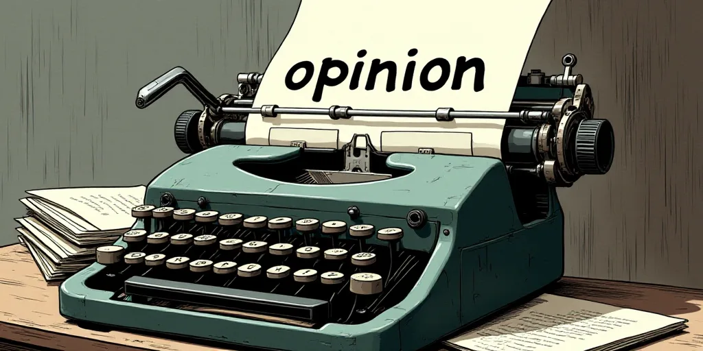 a typewriter with a lot of papers on it and the words opinion written in black and white on the top,