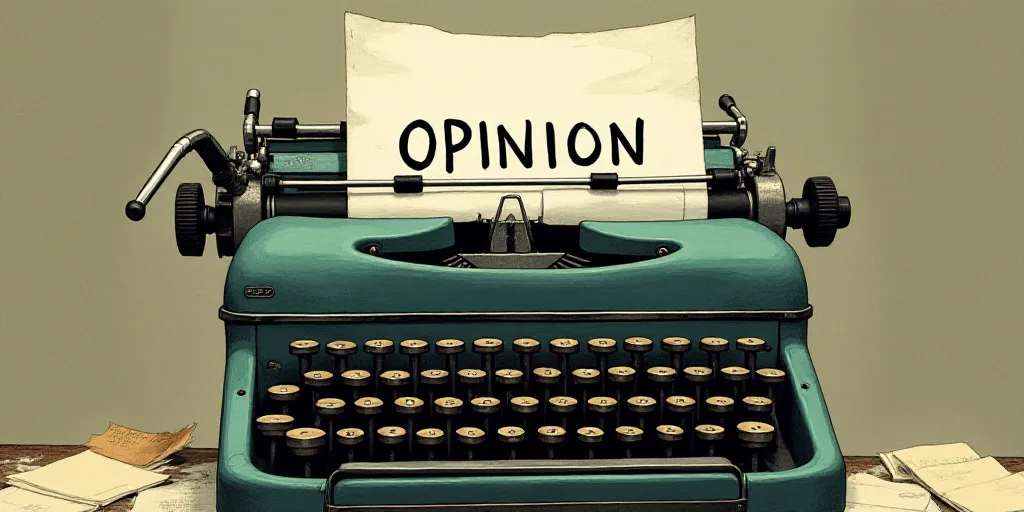 a typewriter with a lot of papers on it and the words opinion written in black and white on the top,