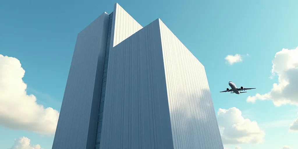 a very tall building with a very large sign on it's side and a plane flying by it, Caspar Wolf, shar
