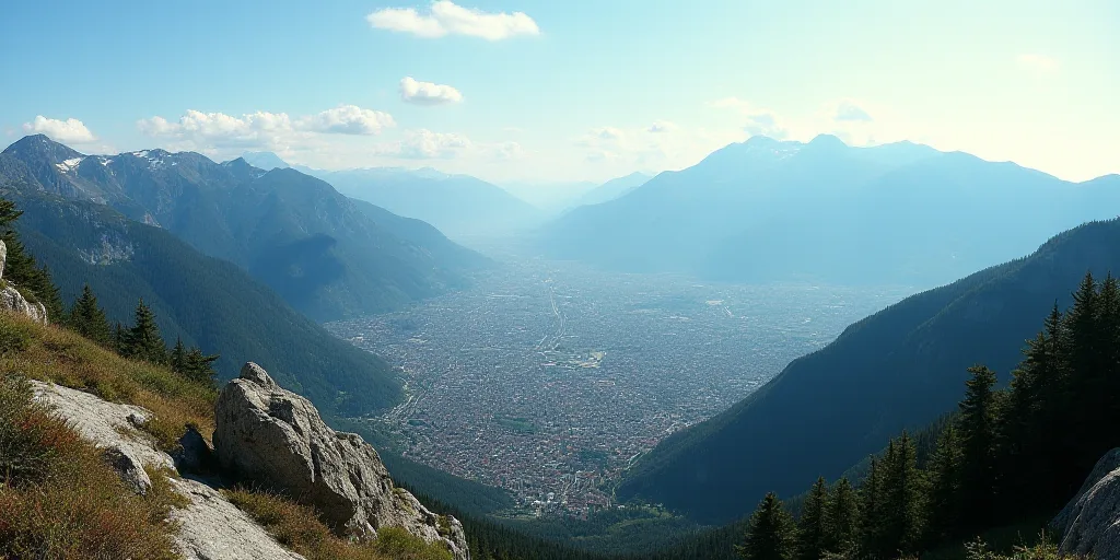 a view of a city from a high point of view of a mountain range with a city below it, Altichiero, mou