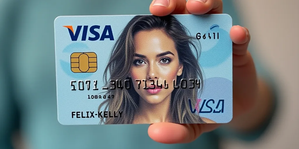 a visa card with a woman's face on it and a visa card with a woman's face on it, Felix-Kelly, turnar
