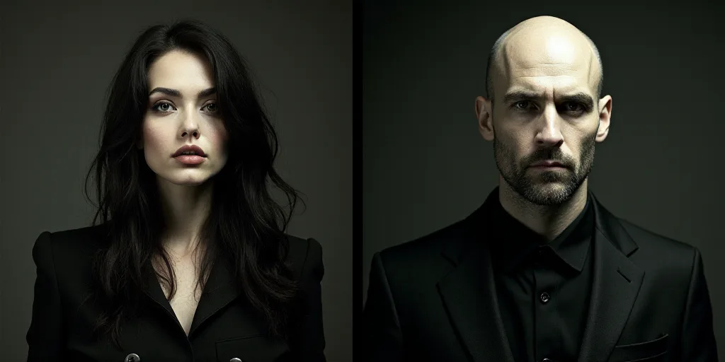 a woman and a man are shown in two different pictures, one of them has a balding head, Adrienn Hencz