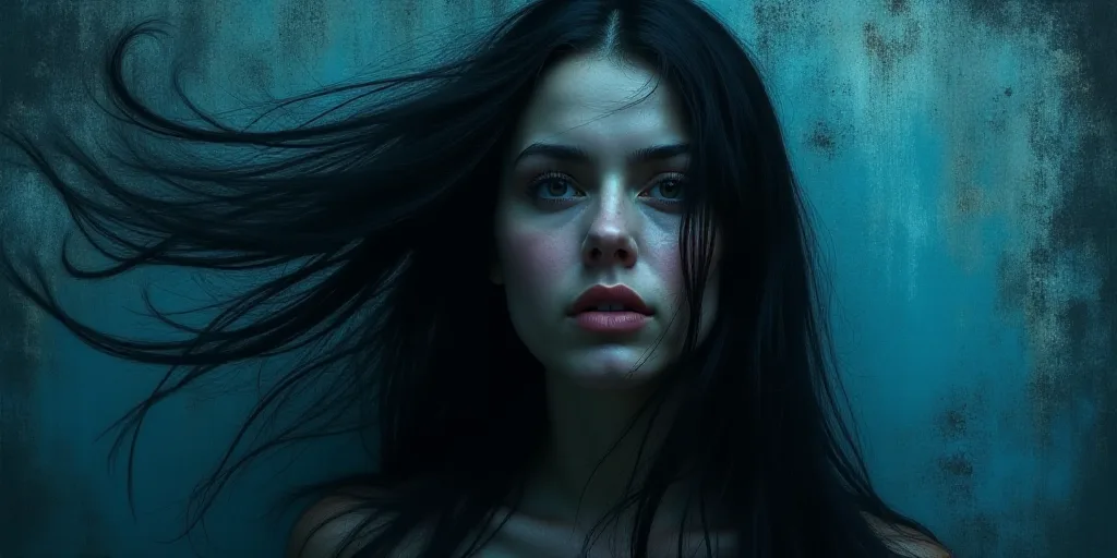 a woman with long hair and a black and blue background with the words,'the power of the mind ', Arac