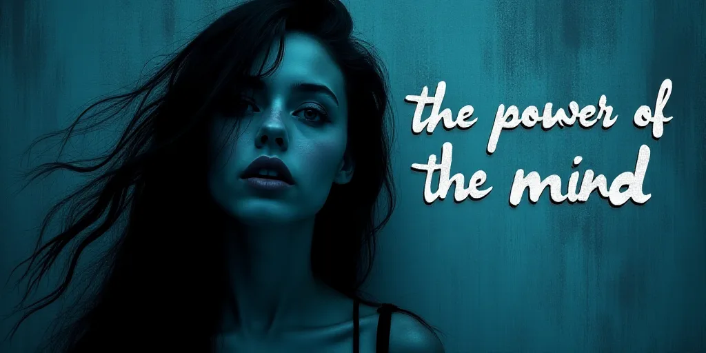 a woman with long hair and a black and blue background with the words,'the power of the mind ', Arac