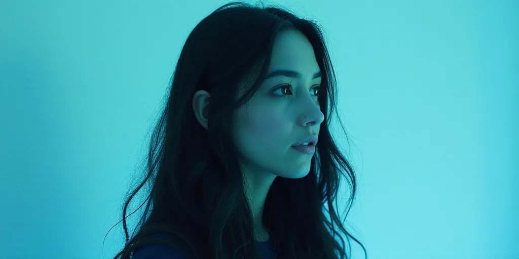 a woman with long hair and a blue background with the words, opinion, and a black and white photo, A