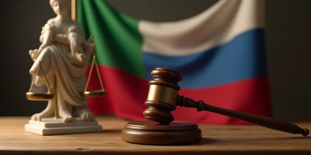 a wooden judge's gavel in front of a flag of italy and a wooden table with a flag, Avgust Černigoj,