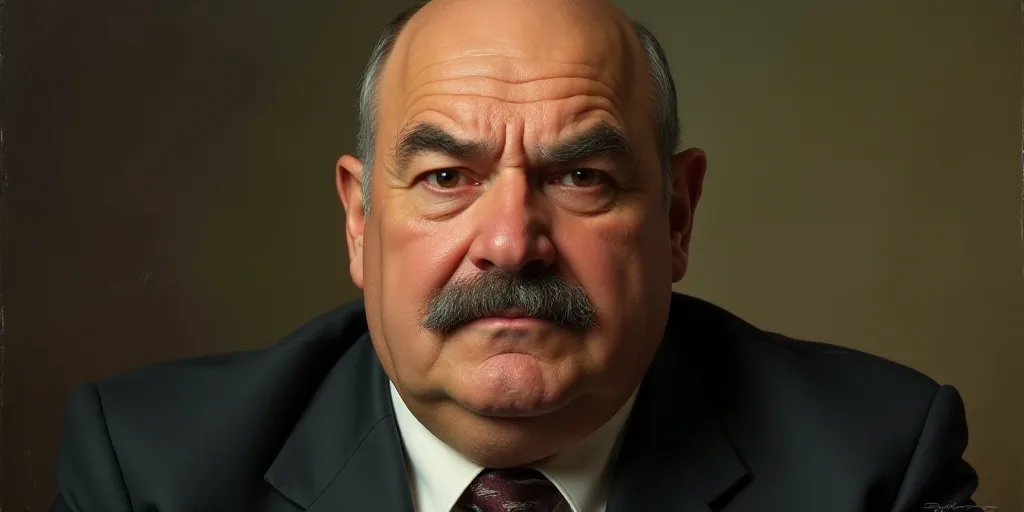an old man with a mustache and a moustache on his face is looking at the camera with a serious look
