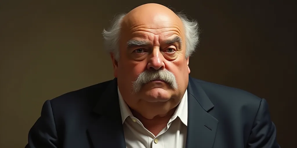 an old man with a mustache and a moustache on his face is looking at the camera with a serious look