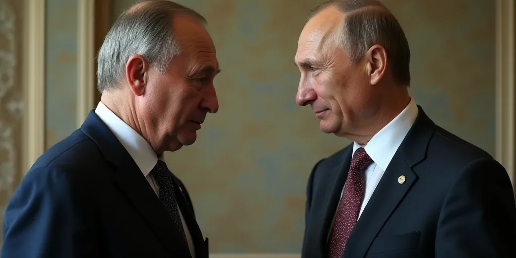 two men in suits and ties are facing each other and one is looking at the other man's shoulder, Bori