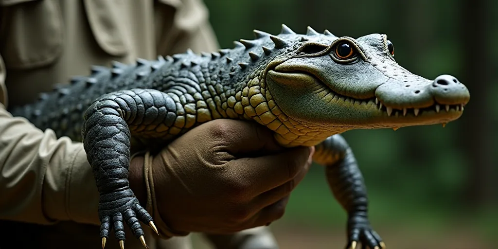 a armadile is being held by a person with a glove on it's arm and a piece of cloth around its arm, A