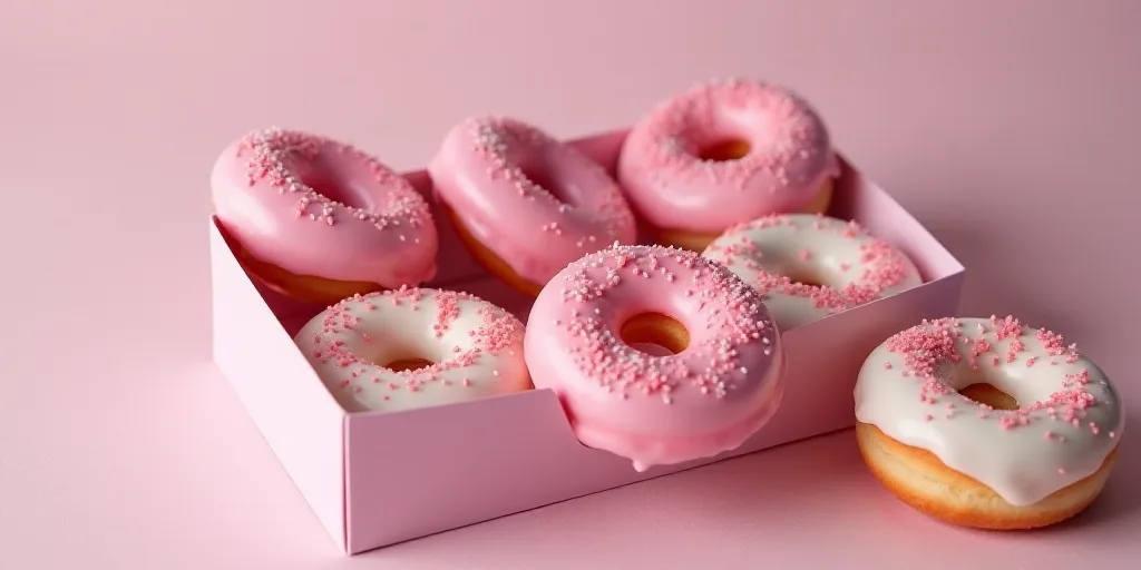 a box of pink and white donuts with sprinkles on them and a dozen of them, Bela Čikoš Sesija, past