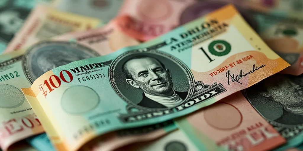 a bunch of mexican currency with a man in the middle of the money is shown in this picture with a ca