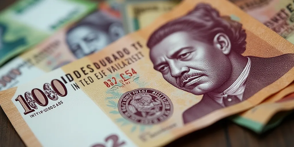 a bunch of mexican currency with a man's face on it and a woman's head on the back of the money, Edu