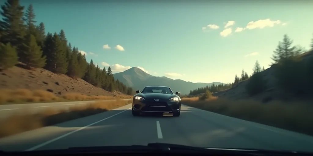 a car driving down a road with the words generator de video con ia on it's side of the screen, Carlo