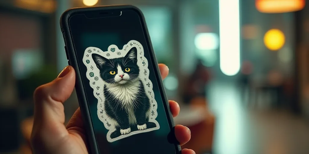 a cell phone with a temu sticker on it's screen and a picture of a cat, Ben Enwonwu, promotional ima
