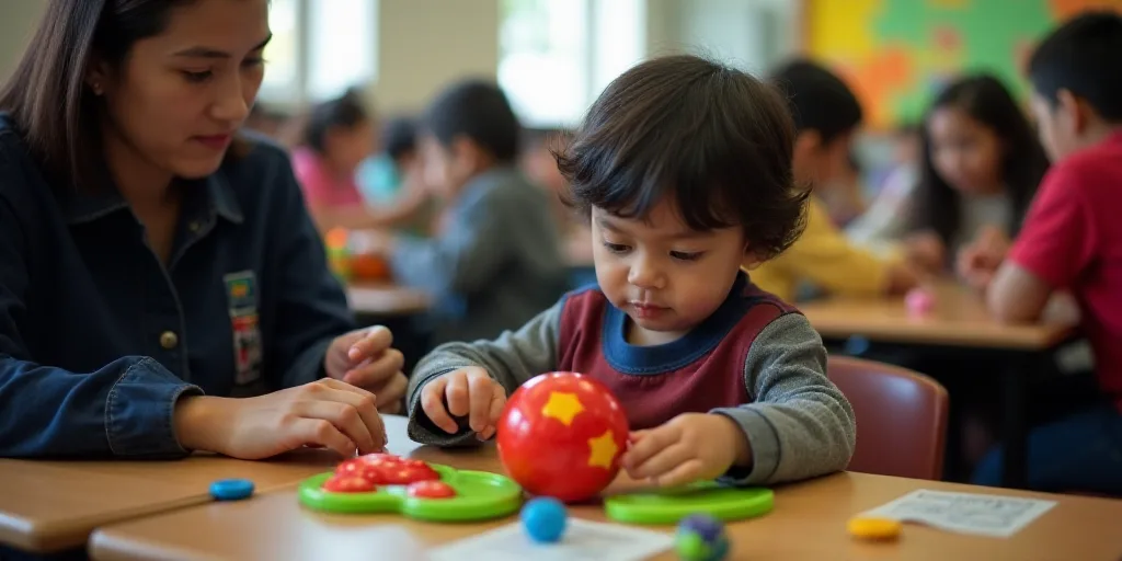 a child is playing with a toy in a room full of people and a woman is holding a toy, Alejandro Obreg