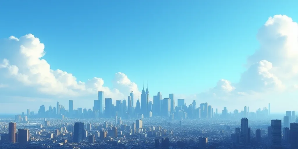 a city skyline with a blue sky and clouds in the background and a few clouds in the sky above, Eddie