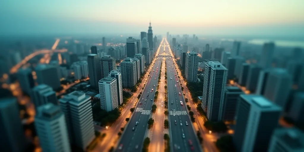 a city with a lot of tall buildings and a lot of traffic on it's sides and a lot of buildings on the
