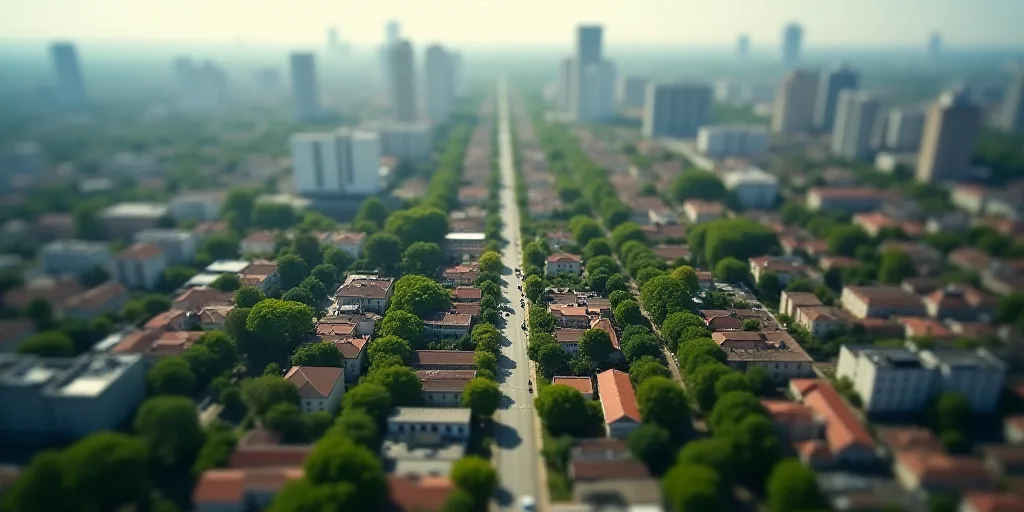 a city with lots of buildings and lots of trees in the middle of it, from above, looking down on a c