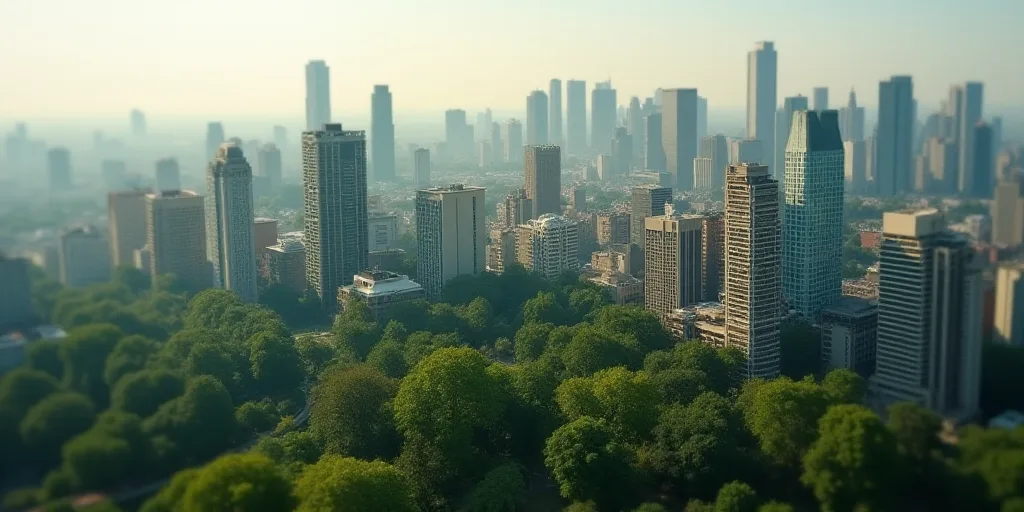a city with lots of tall buildings and lots of trees in the middle of it, and a large city with lots
