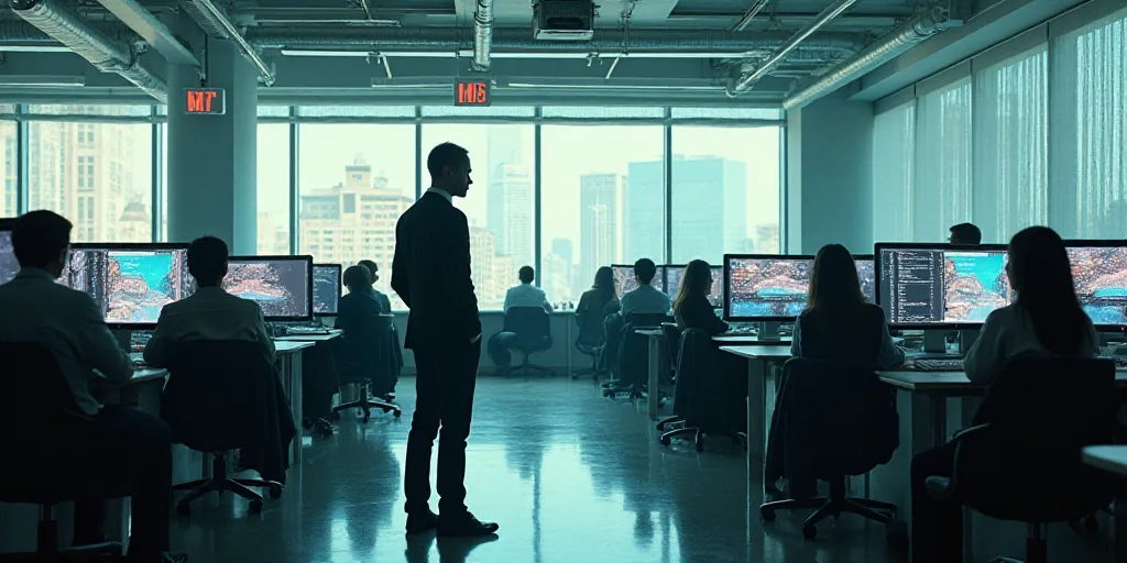 a collage of people in a room with computers and a man in a suit and tie standing in front of a comp