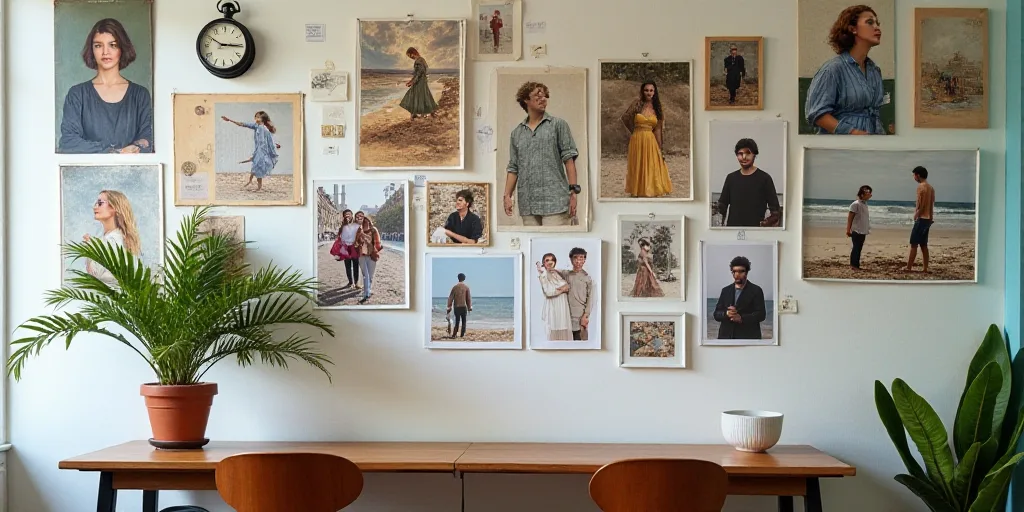 a collage of people with a calendar and a clock on a wall and a photo of a beach, Ada Gladys Killins