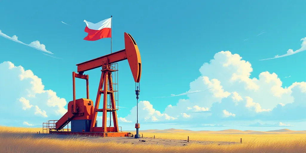 a colorful oil pump with a flag on top of it and a blue sky in the background with clouds, Dahlov Ip