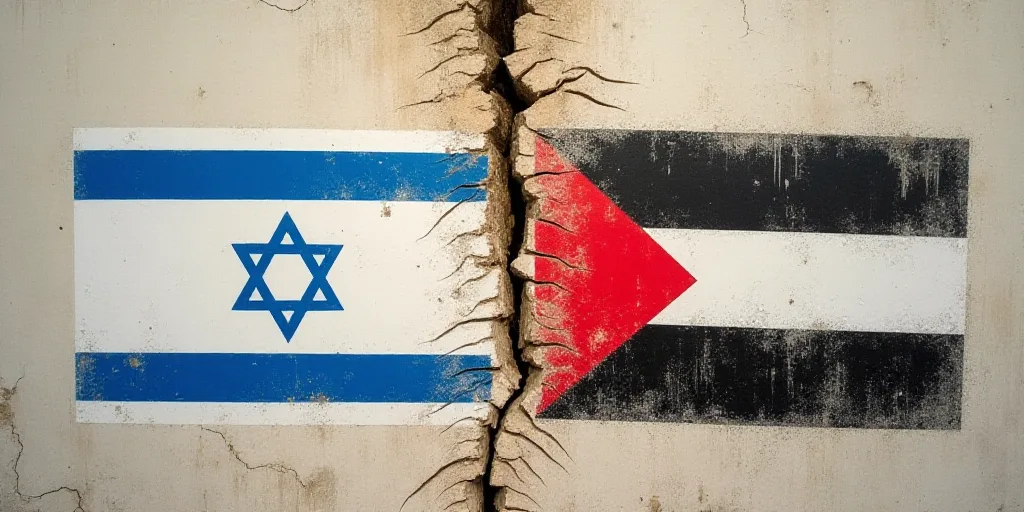 a cracked wall with two flags painted on it and a cracked wall with a flag of the country of israel