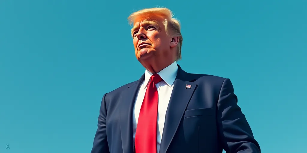 a drawing of a man in a suit and tie with a red tie on his neck and a blue background, Donald Roller