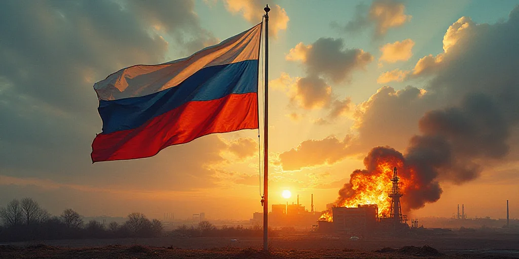 a flag and a flag on a flagpole with a fire in the air in the background and a building with a flag