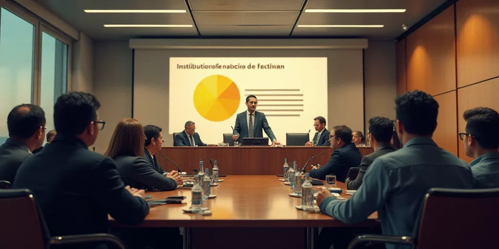 a group of people sitting at a table with microphones in front of them and a sign that says institut
